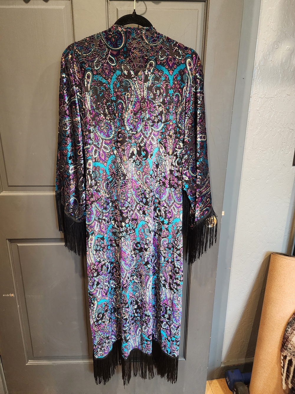 Bohemian Paisley Fringe Coverup Duster - Turquoise & Purple
